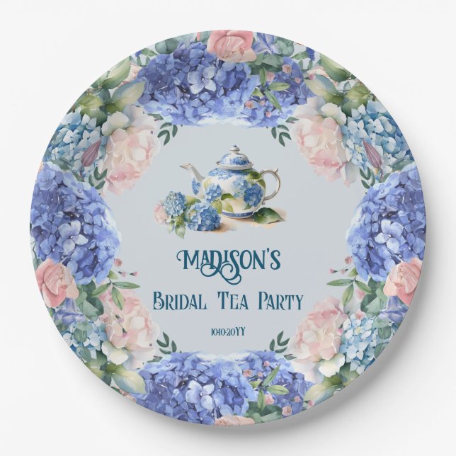 Assiettes En Carton Blue Hydrangea Bride Tea Party (Devant)