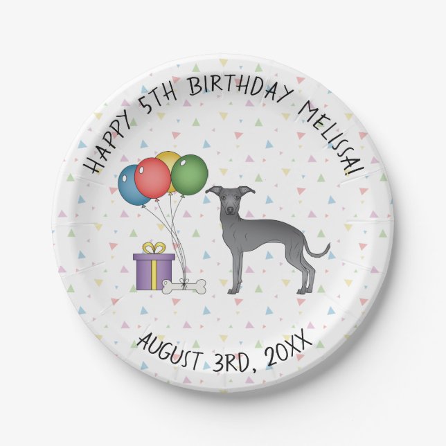 Assiettes En Carton Blue Italian Greyhound Cute Cartoon Chien Annivers (Devant)