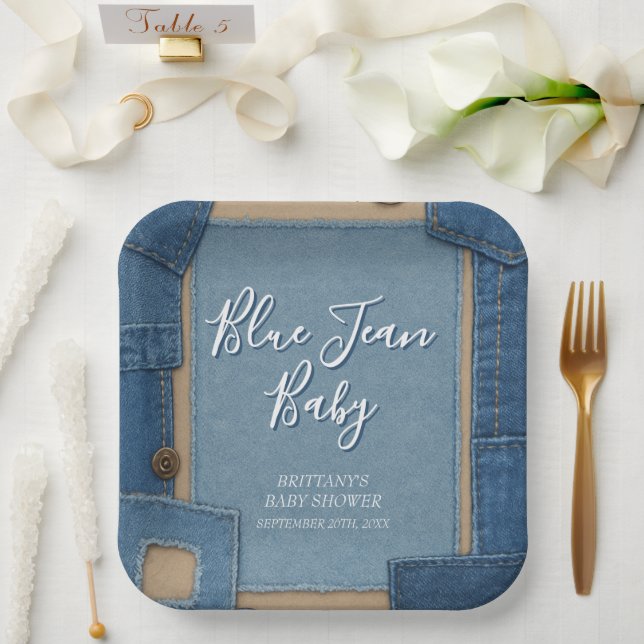 Assiettes En Carton Blue Jean Baby Denim Baby Shower (Mariage)