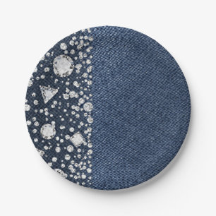 Assiettes En Carton Blue Jean Denim & Diamonds Bling Diamond Party