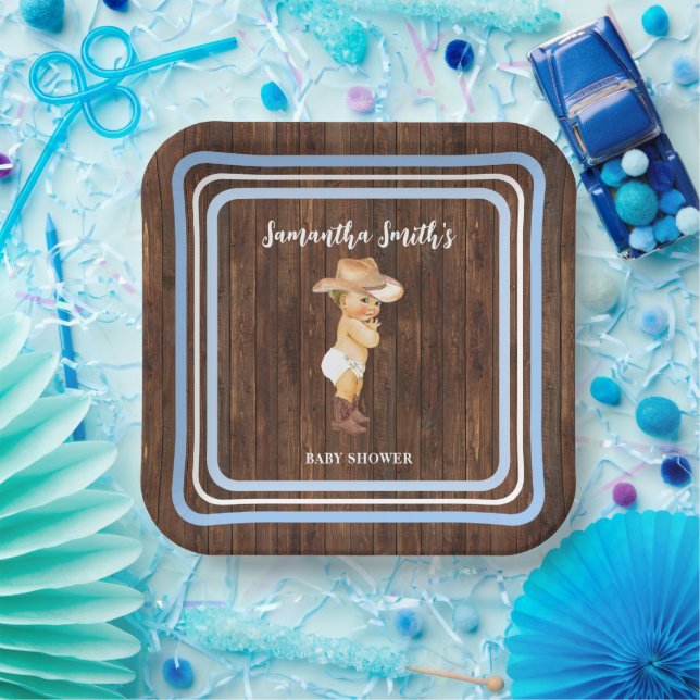 Assiettes En Carton Blue Little Baby Cowboy Baby shower occidental (Fête)