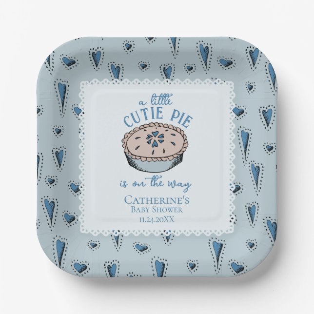 Assiettes En Carton Blue Little Cutie Pie Automne Bébé Garçon Douche (Recto)