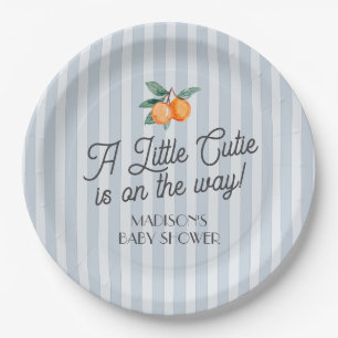 Assiettes En Carton Blue Little Cutie Sur Le Chemin Baby shower Citrus