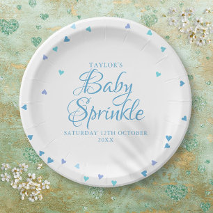 Assiettes En Carton Blue Love Hearts Baby Boy Sprinkle Douche
