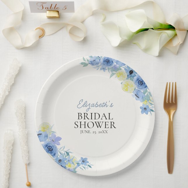 Assiettes En Carton Blue Mediterranean Lemon Bridal shower (Mariage)