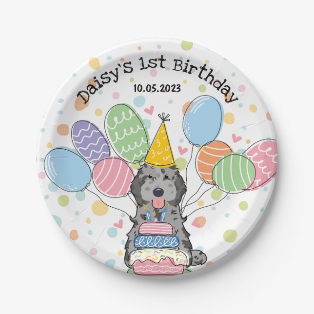 Assiettes En Carton Blue Merle Cockapoo Cavapoo Chien Anniversaire (Devant)
