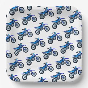 Assiettes En Carton Blue Motocross Dirt Bike Anniversaire