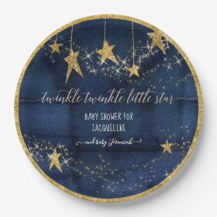 Assiettes En Carton Blue Navy Gold Twinkle Little Star Boy Baby shower