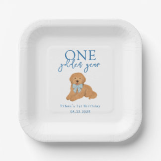 Assiettes En Carton Blue One Golden Year Doodle Puppy Birthday