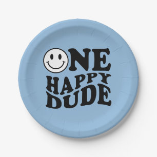 Assiettes En Carton Blue One Happy Dude   Preppy Smile 1er anniversair
