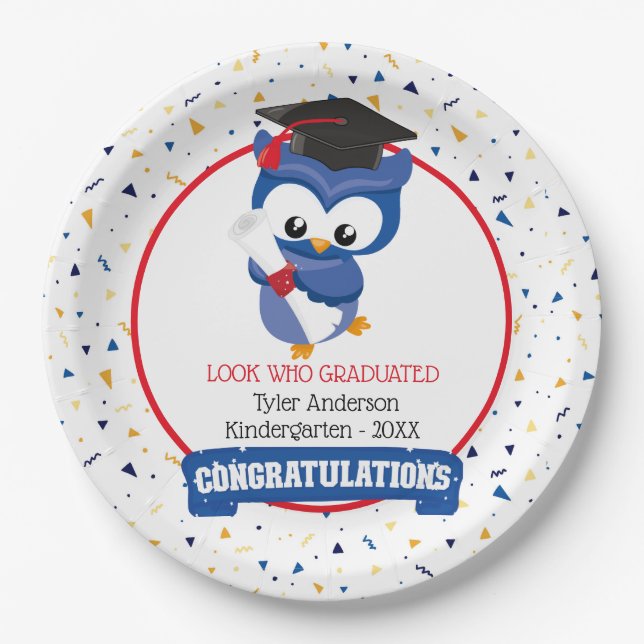 Assiettes En Carton Blue Owl Kindergarten Graduation (Devant)