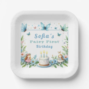 Assiettes En Carton Blue Pastel Butterfly Fairy First Birday -