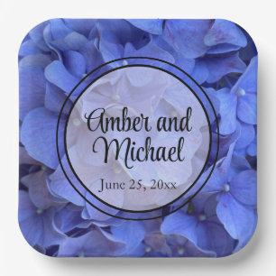 Assiettes En Carton Blue periwinkel élégantes hydrangées florales