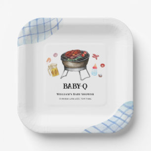 Assiettes En Carton Blue Plaid Retro Country Baby Q Baby shower