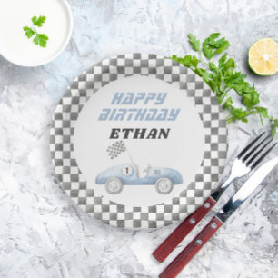 Assiettes En Carton Blue Race Car Fast ONE Boy Anniversaire