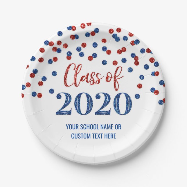 Assiettes En Carton Blue Red Confetti Graduation 2020 (Devant)