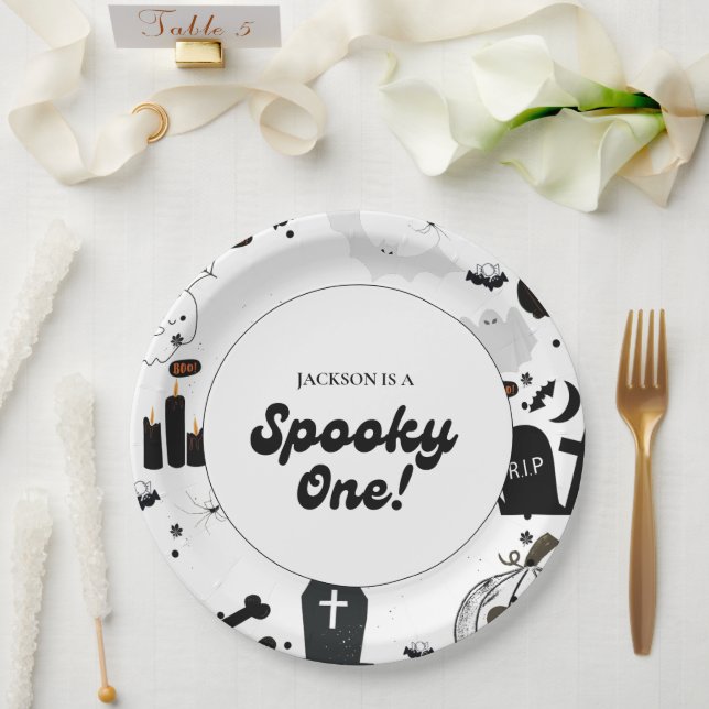 Assiettes En Carton Blue Retro Grooy Éffrayant Un Halloween 1er Annive (Mariage)