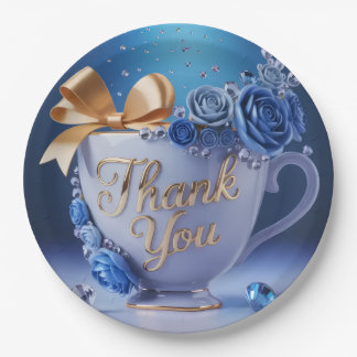 Assiettes En Carton Blue Rose Teacup, Thank You,