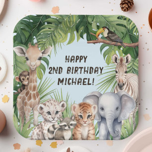 Assiettes En Carton Blue Safari Animal Thémé bébé garçon 2e anniversai