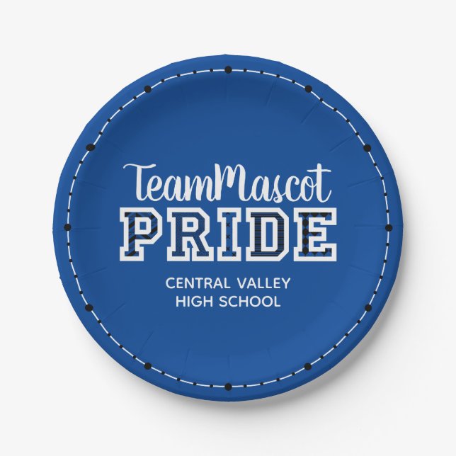 Assiettes En Carton Blue School Pride Mascotte Nom Plaques papier (Devant)