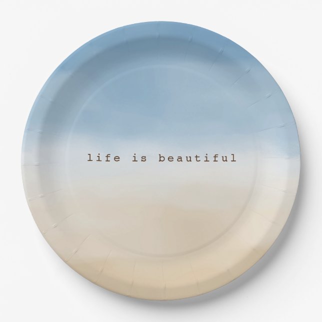 Assiettes En Carton Blue Sky Beige Sand Ombre Aquarelle personnalisée (Devant)