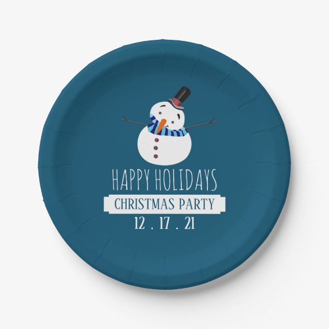 Assiettes En Carton Blue Snowman, fête de Noël (Devant)