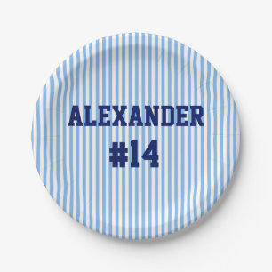 Assiettes En Carton Blue Sports Striped Theme Birthday Paper Plates