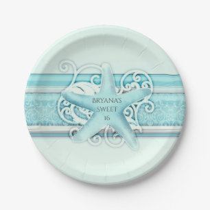 Assiettes En Carton Blue Starfish Beach Soirée de mariage élégante