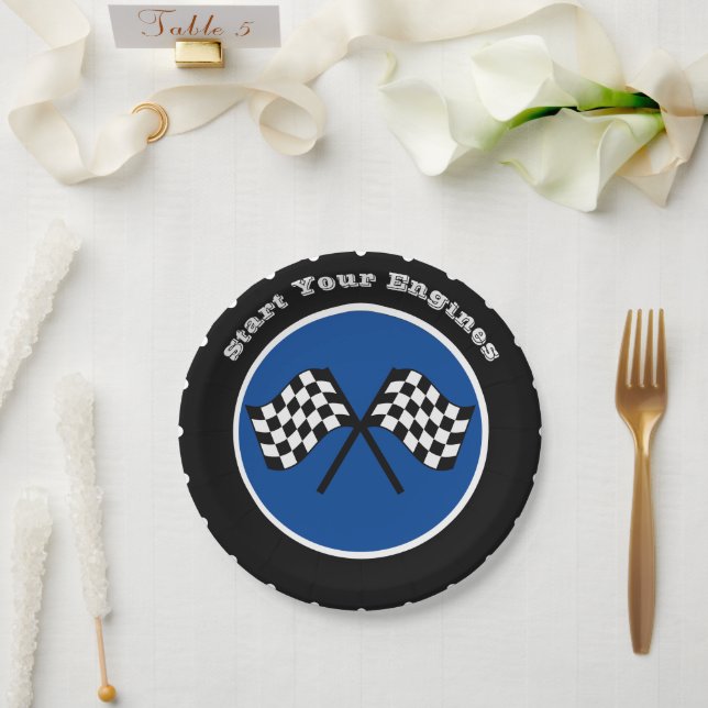Assiettes En Carton Blue Start Your Engines Racing Pneus (Mariage)