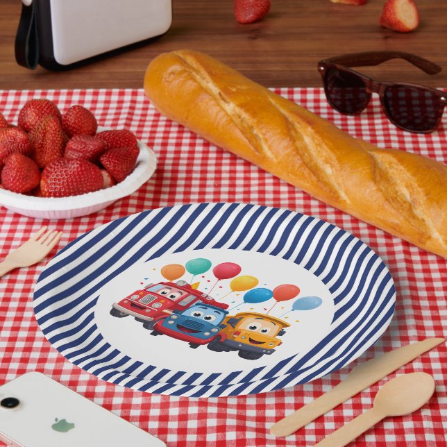 Assiettes En Carton Blue Striped Truck Birthday Theme (Pique-nique)