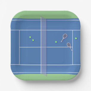 Assiettes En Carton Blue Tennis Court Joueur de tennis moderne