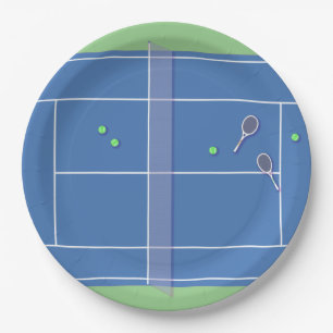 Assiettes En Carton Blue Tennis Court Joueur de tennis moderne
