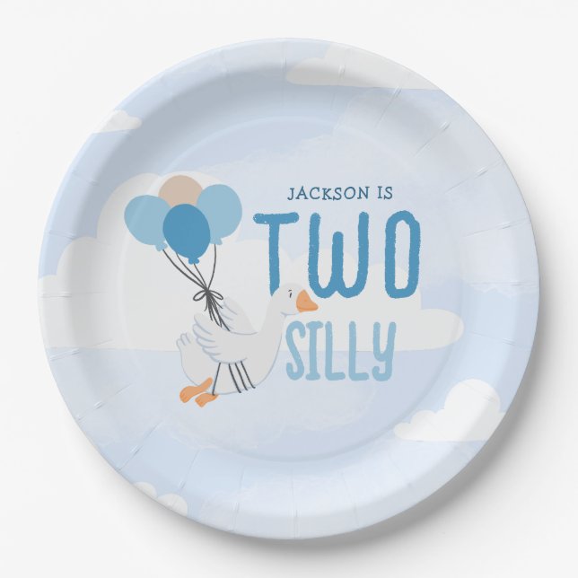 Assiettes En Carton Blue Two Silly Goose 2e fête d'anniversaire (Devant)