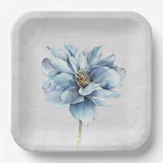 Assiettes En Carton Blue Watercolor Flower (Recto)