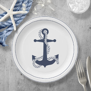 Assiettes En Carton Blue Wave Ancre Navy/Wht ID836