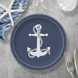 Assiettes En Carton Blue Wave Ancre V2 Wht/Navy ID836