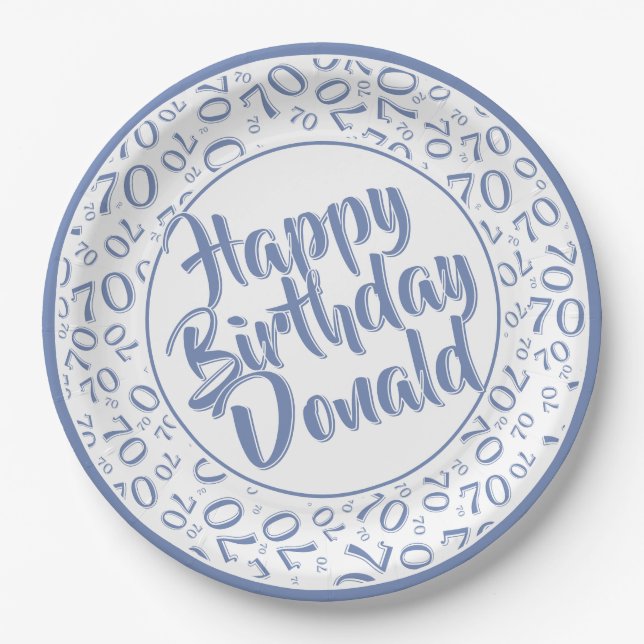 Assiettes En Carton Blue/White 70th Random Number Pattern (Devant)