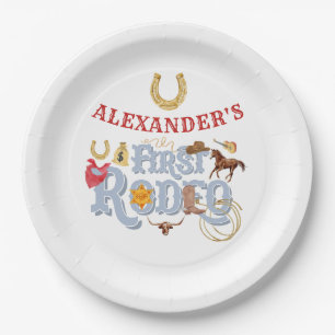 Assiettes En Carton Blue Wild West Premier Rodéo Baby Boy 1er Annivers