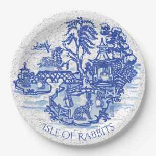 Assiettes En Carton Blue Willow Rabbit Island Whimsical Classic Art