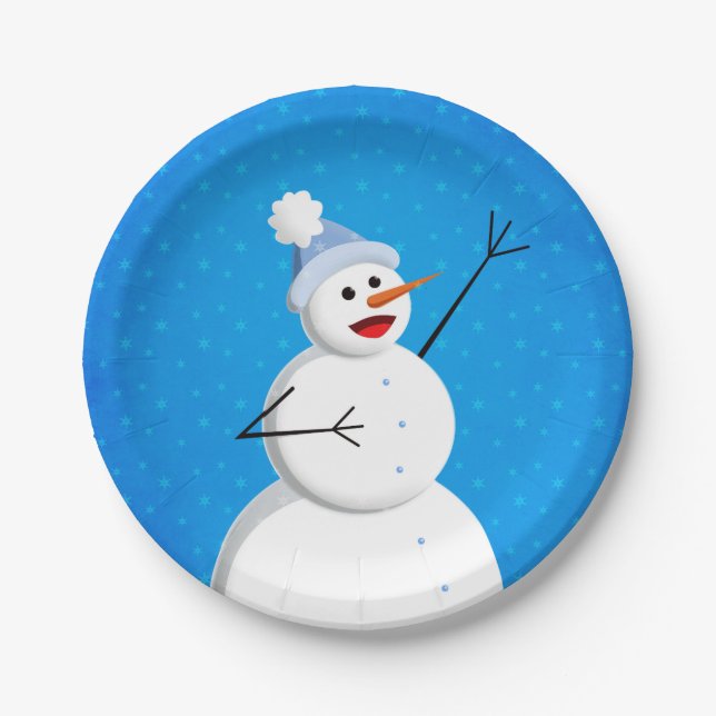 Assiettes En Carton Blue Winter Happy Snowman (Devant)