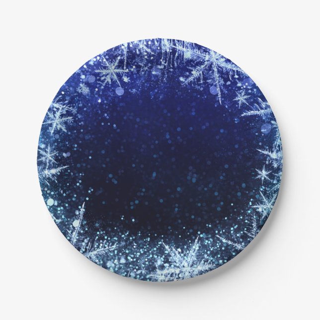 Assiettes En Carton Blue Winter Wonderland Icy Snowflakes Party (Devant)