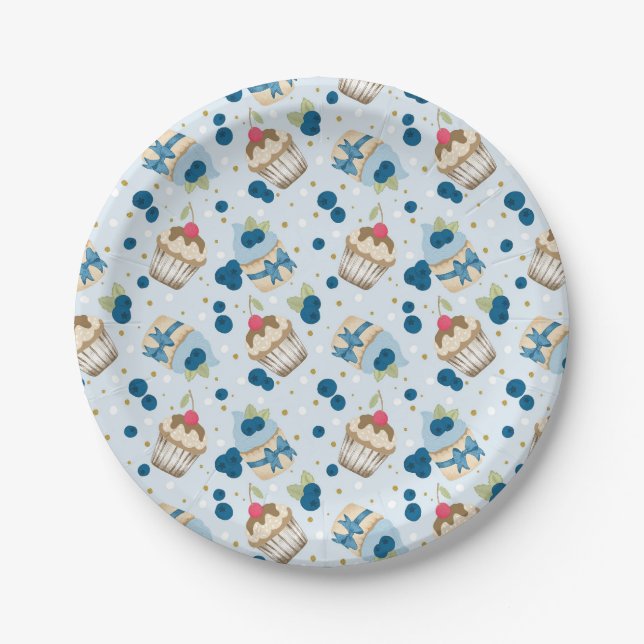 Assiettes En Carton Blueberry Cupcake fête d'anniversaire (Devant)