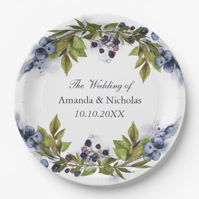 Assiettes En Carton Blueberry mariage personnalisé (Devant)