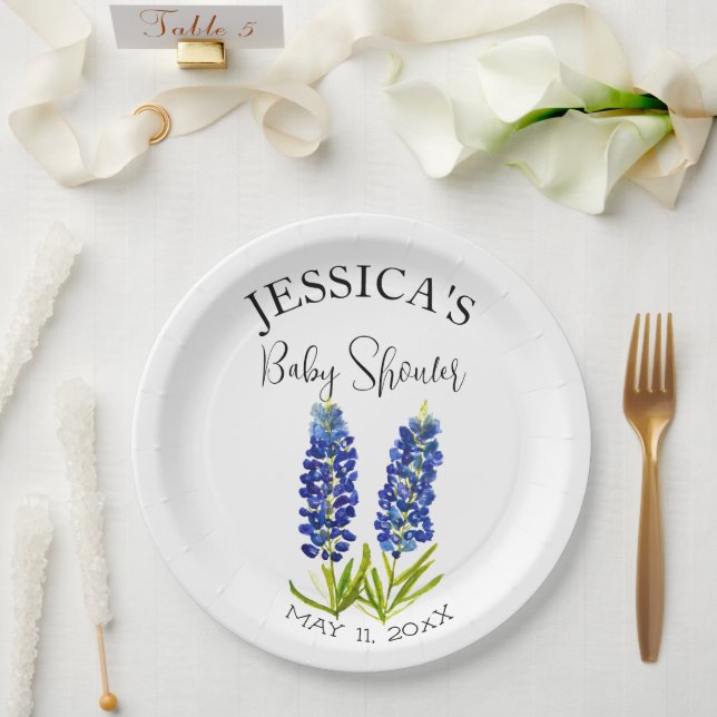 Assiettes En Carton Bluebonnets Fleurs Texas Baby shower Girl (Mariage)