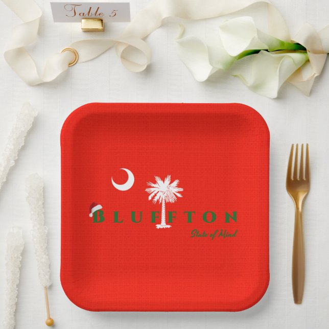 Assiettes En Carton Bluffton État d'esprit Noël Vacances Rouge Vert (Mariage)