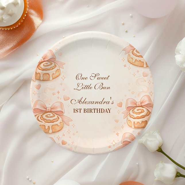 Assiettes En Carton Blush Cinnamon Bow Little Bun 1st Birthday (Créateur téléchargé)