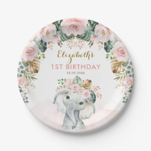 Assiettes En Carton Blush Floral Tropical Boho Elephant Anniversaire F