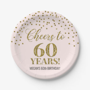 Assiettes En Carton Blush Gold Confetti fête ses 60 ans d'anniversaire