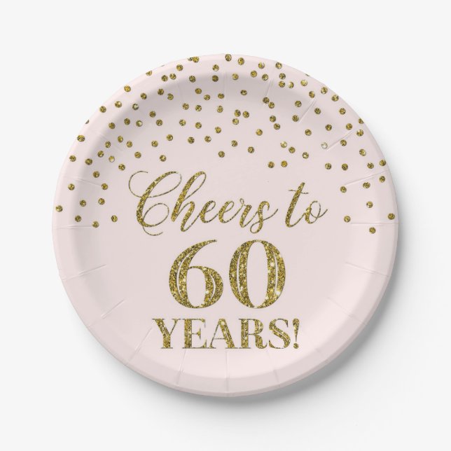 Assiettes En Carton Blush Gold Confetti fête ses 60 ans d'anniversaire (Devant)