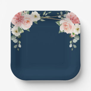 Assiettes En Carton Blush Marine Floral or Mariage botanique géométriq